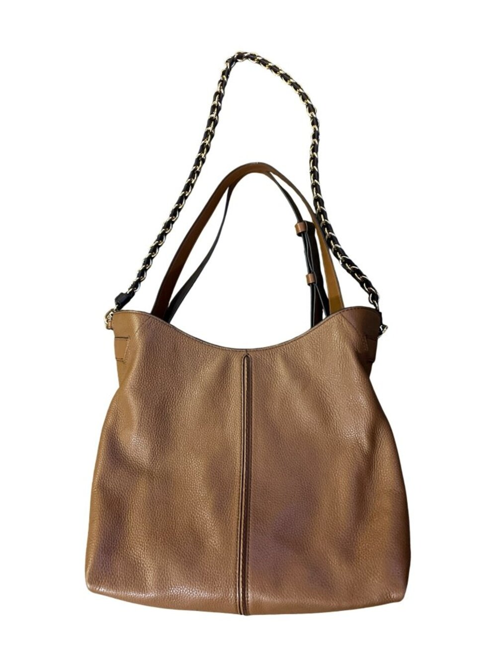 Michael Kors Downtown Astor Large Brown Pebbled Leather Shoulder Bag Chain Strap